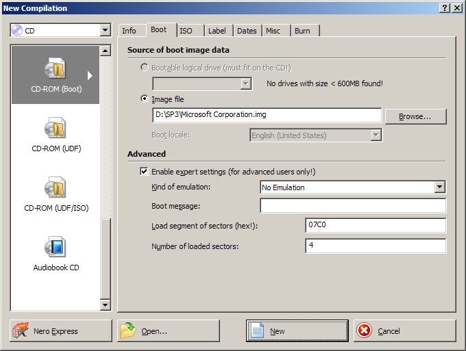 CD-ROM (Boot) options