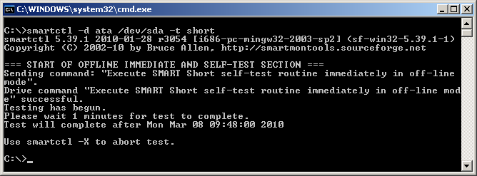SMART short self test