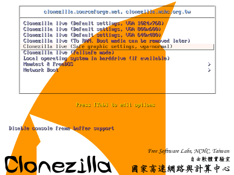 Clonezilla Live main options