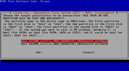 Select target partition