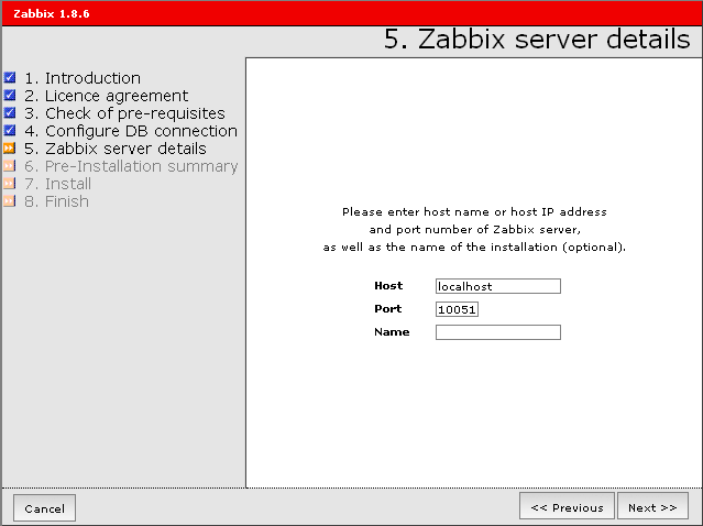 Zabbix server details