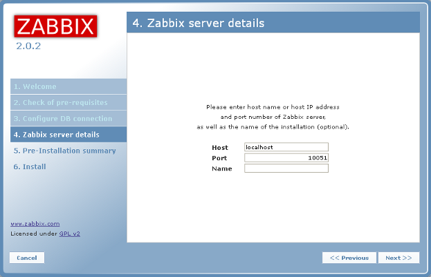 Zabbix server details